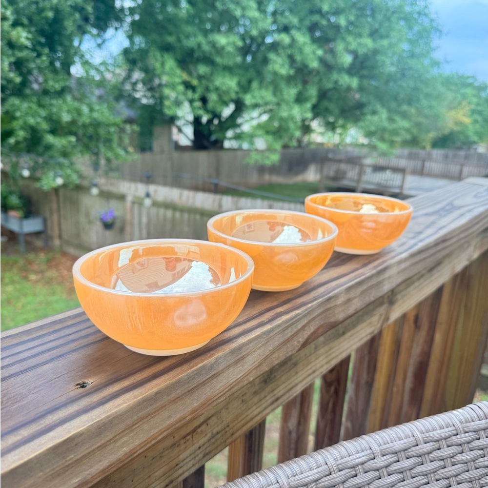3 Vintage Anchor Hocking Fire King Peach Lustre Luster Bowls Cereal Soup Salad